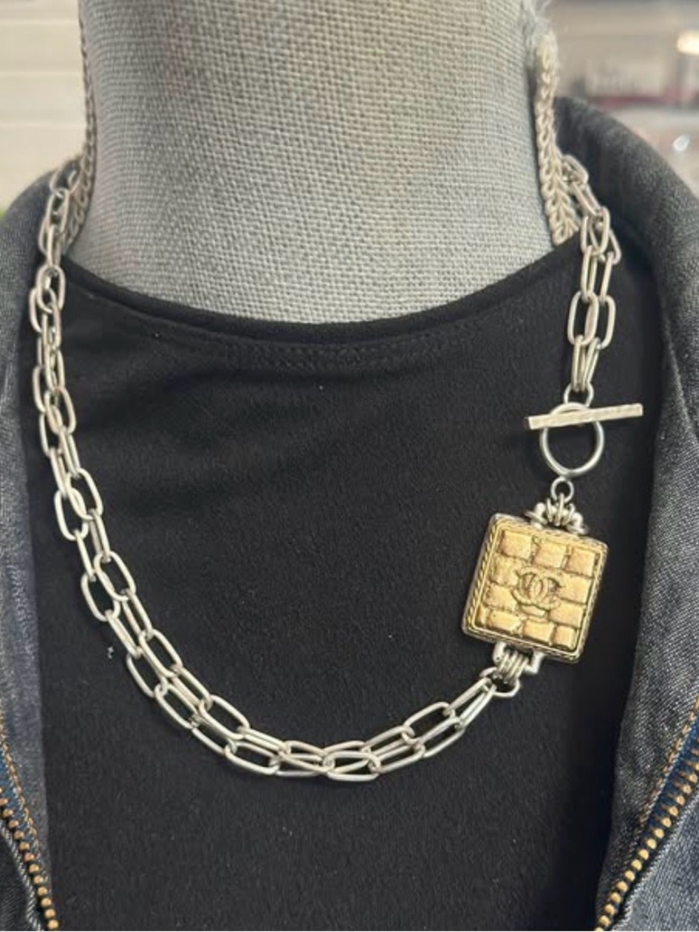 Artisan Silver Chain Necklace with Gold Pendant